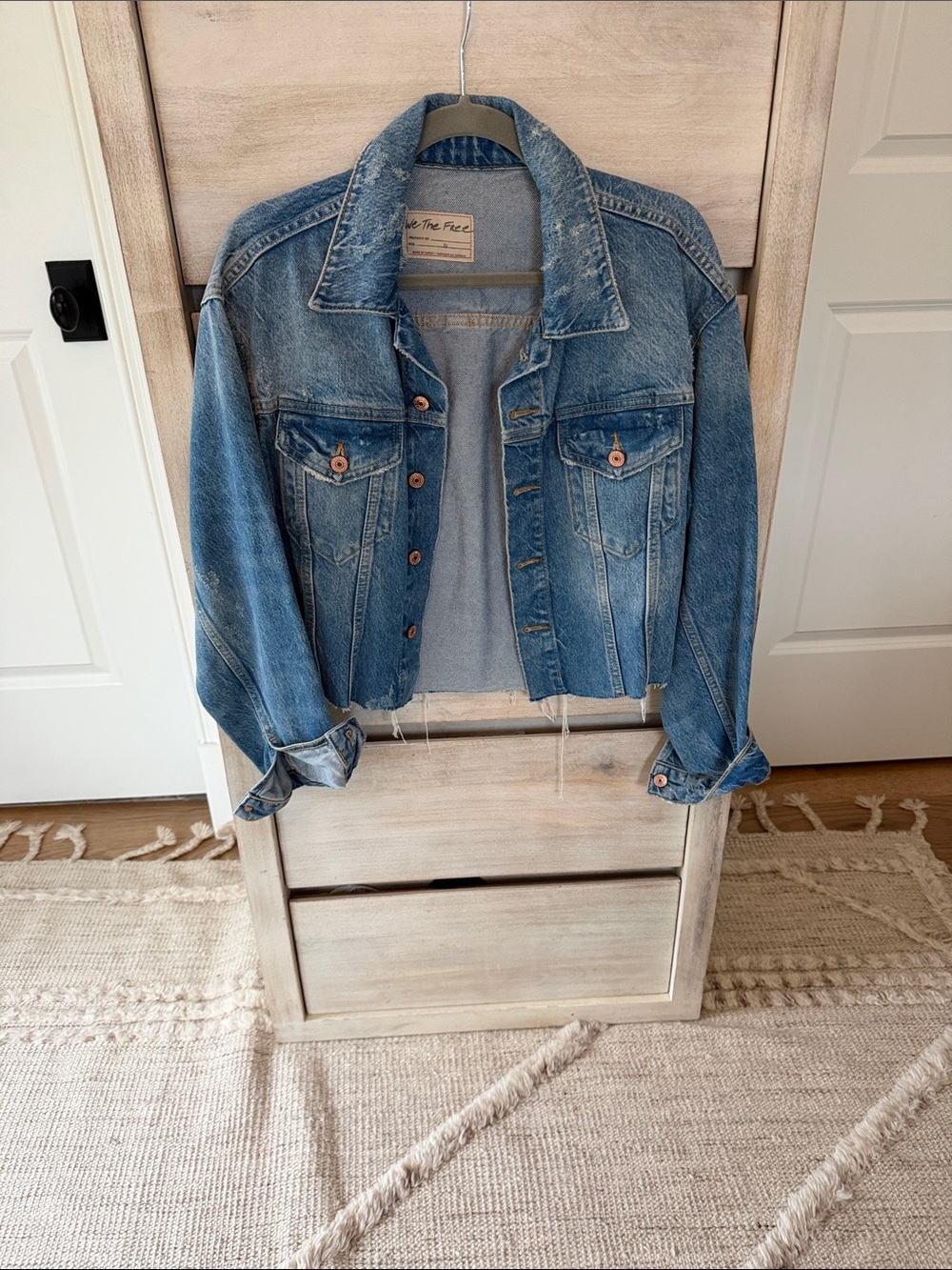 We The Free Light Blue Cropped Denim Jacket